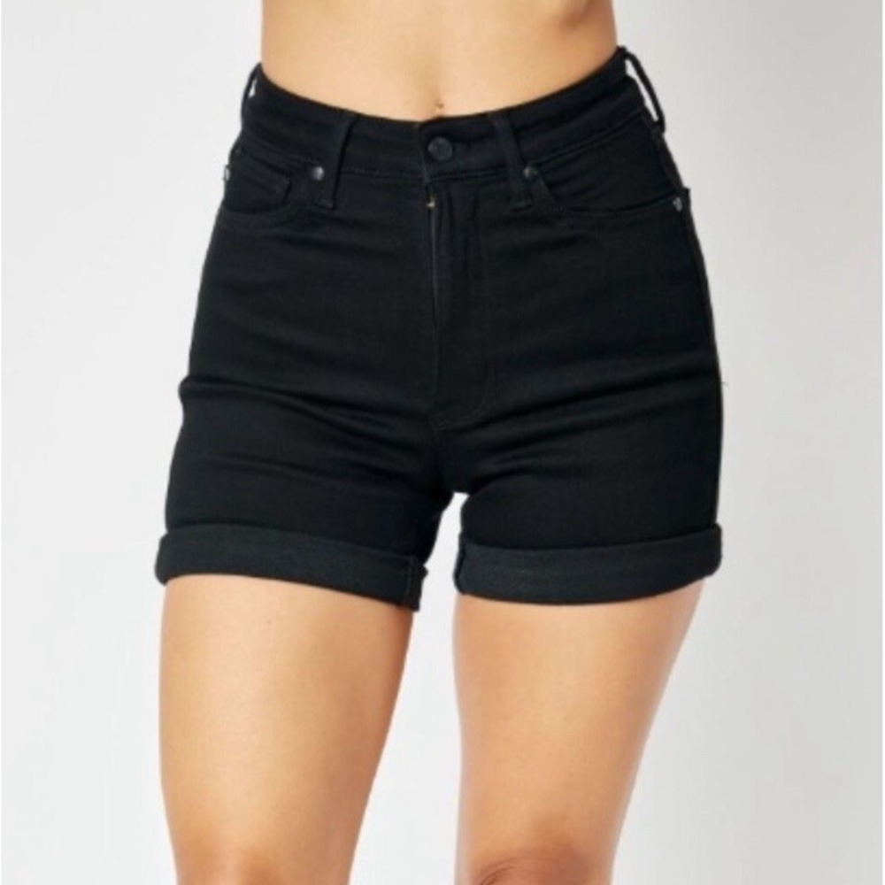Judy Blue Women's Denim Shorts Small Up All Night Bermuda Black Cuff Stretch